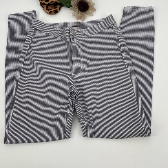 Free People Skinny Railroad Stripe Pants High-Rise‎ Stretch Cotton Blend Size 26 - Picture 4 of 12